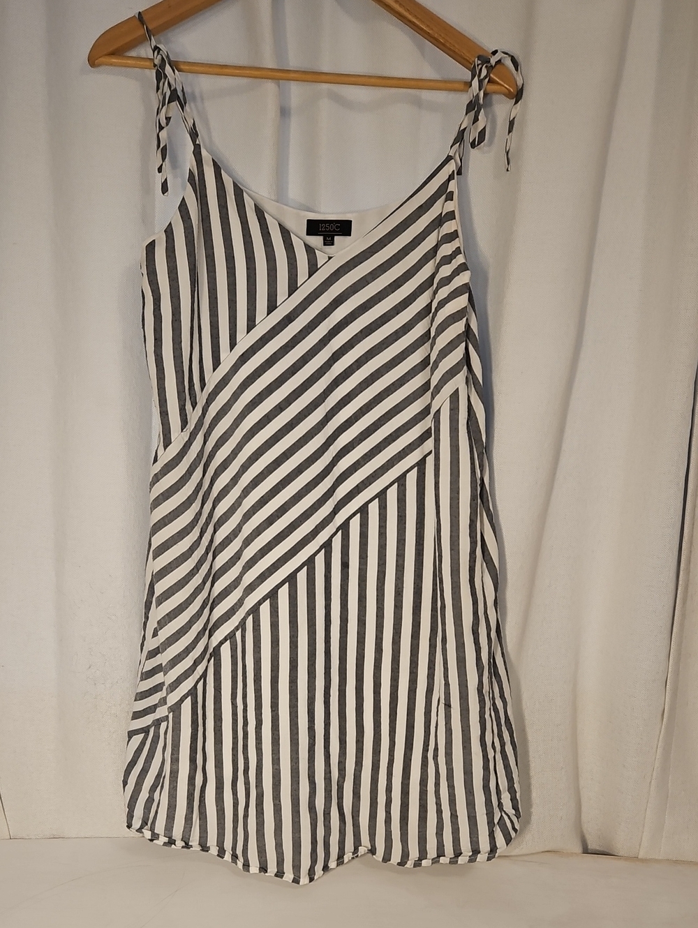 IC COLLECTION Black and White Striped Tie-Shoulder Mini Dress